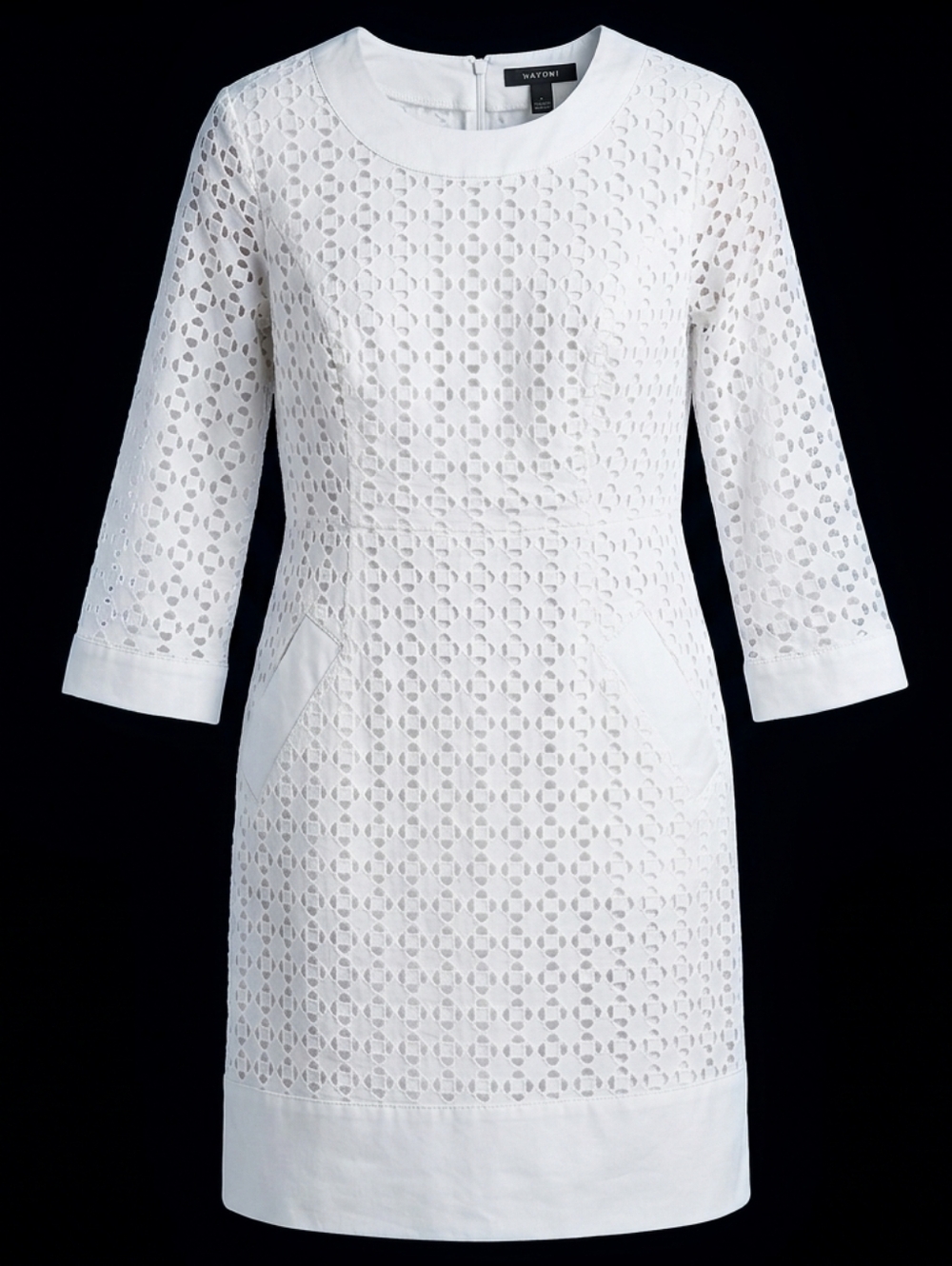 Lands' End 3/4 Sleeves Crewneck White Eyelet Event Cocktail Bridal Dress Sz 2P